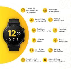 Realme Smart Watch S 1.3 Auto-bright Display With Metallic Dial (Black Strap, Regular)