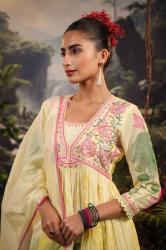 Premium Soft Mul Cotton Printed Anarkali Ghera Embroidered Dress For Women