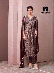 Aliya Cut Pattern Suit Hand Work Embroidered With Dupatta And Bottom