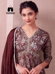 Aliya Cut Pattern Suit Hand Work Embroidered With Dupatta And Bottom