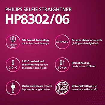 Philips Selfie Hair Straightener I Minimized Heat Damage With SilkPro Care I Ceramic Coated Plates I