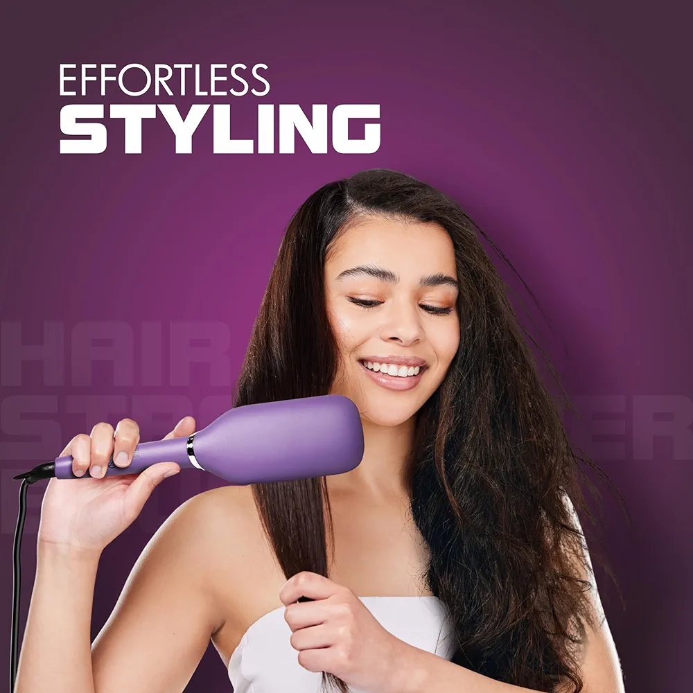 Havells Keratin Infused Hair Straightener Brush With Temperature Control For All Hair Types | 50W | 