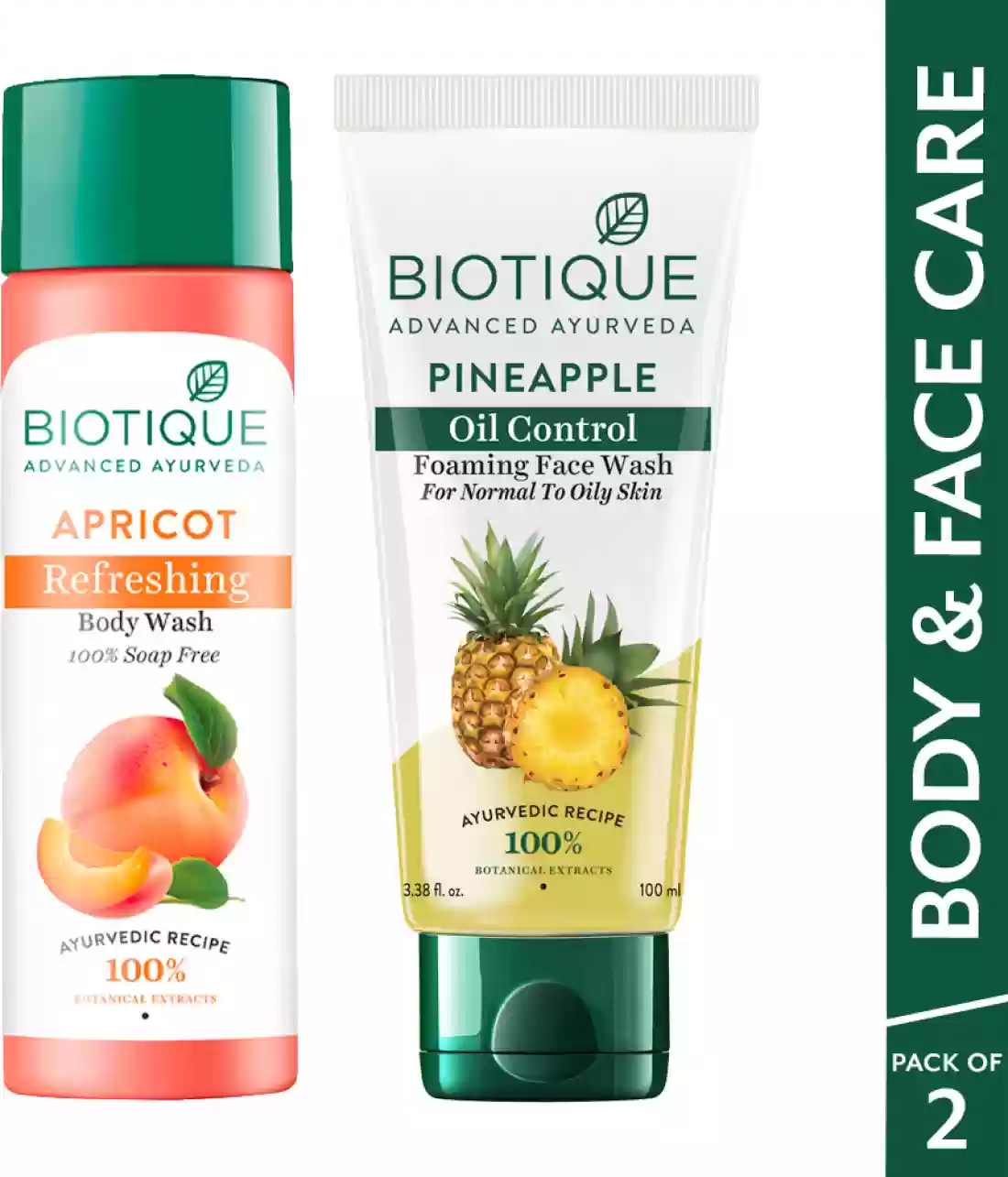 BIOTIQUE Face  Body Combo-Pineapple Oil Control Foaming   Apricot Body Wash Face Wash (200 G)