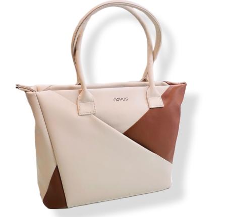 Designer of white strip heavy material handbag for women
