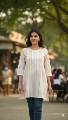 Lines Pattern Printed Short Cotton Kurti