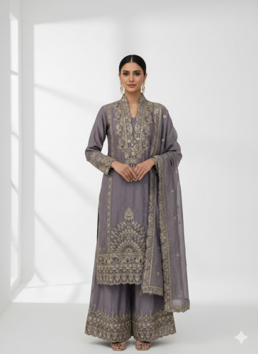 Embroidered Kurti Plazo Set with Dupatta