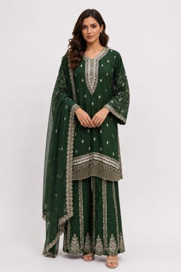 Emerald Green Embroidered Viscose Kurta Sharara Set With Dupatta